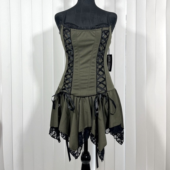 Current Mood Dresses & Skirts - 💔SOLD💔CURRENT MOOD Lost Tales Corset Mini Dress Handkerchief Hem Lace Trim